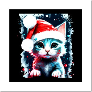 Kitten Cat Christmas Hat Posters and Art